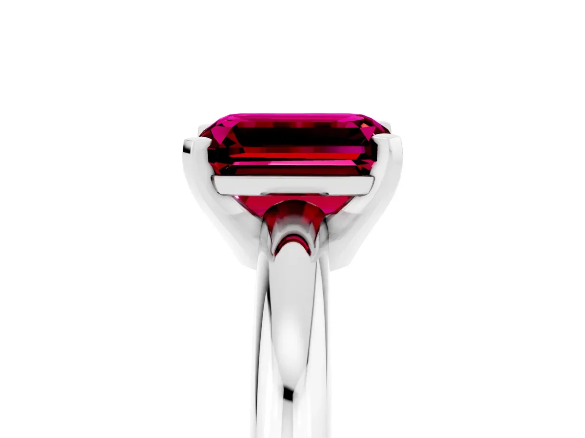 Emerald Cut Garnet Solitaire Engagement Ring with Round Band and Four-Prong Setting Platinum