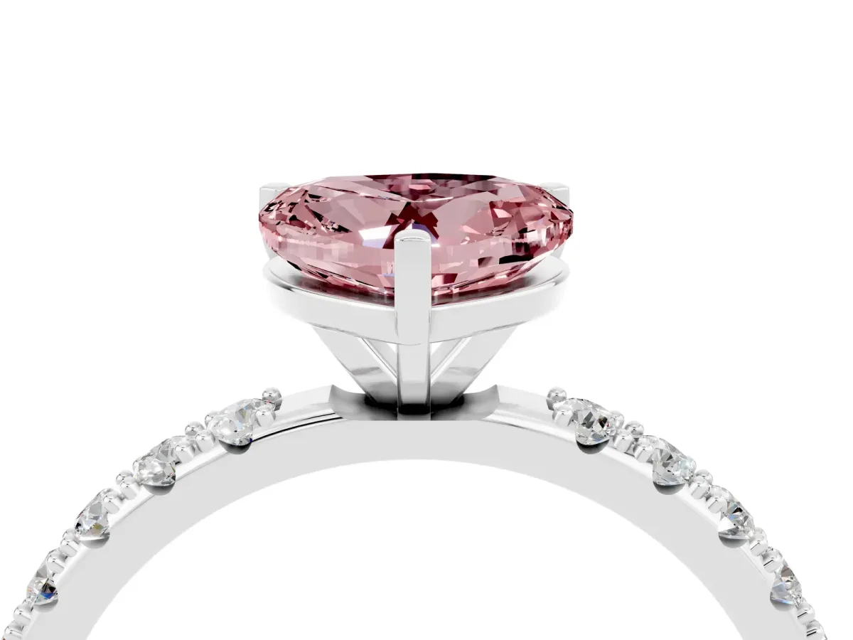 Heart Cut Morganite Solitaire Pavé Band with Four-Prong Setting Platinum