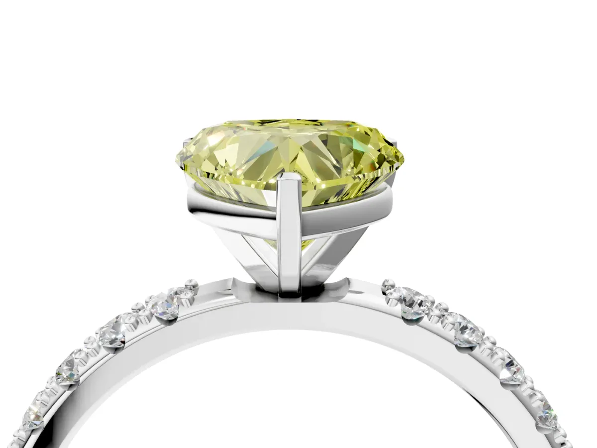 Fancy Yellow Heart Cut Diamond Solitaire Pavé Band with Four-Prong Setting Platinum