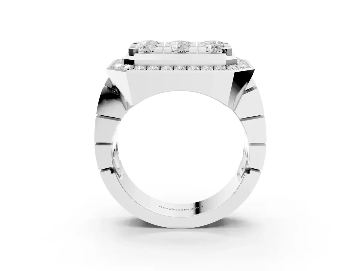 Round Diamond Cluster Halo Mens Ring Platinum
