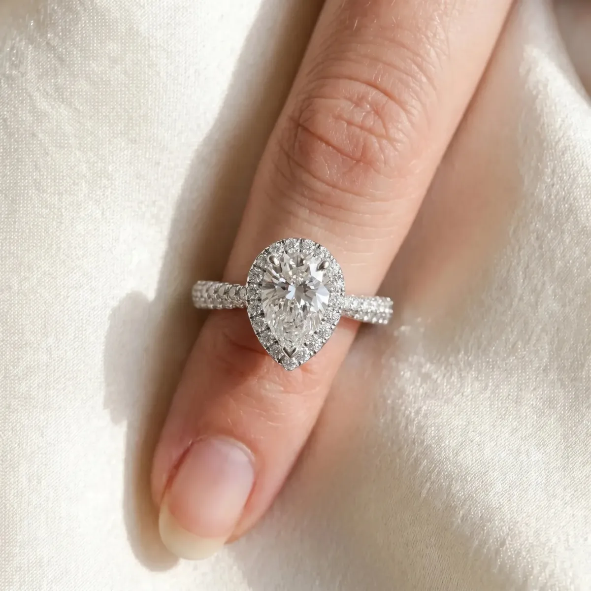 Asscher Cut Halo Diamond Ring with Pavé Band Platinum