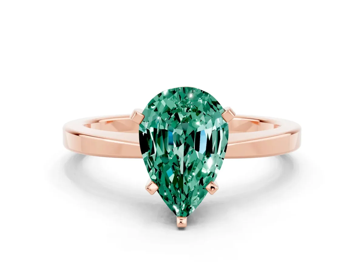 Pear Cut Green Sapphire Solitaire Engagement Ring with Classic Band and Four-Prong Setting Rose gold