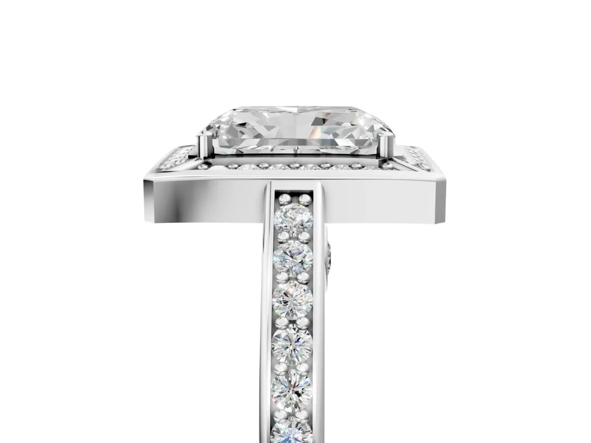 Radiant Cut Cut Halo Pave Split Shank Prong Setting Ring Platinum