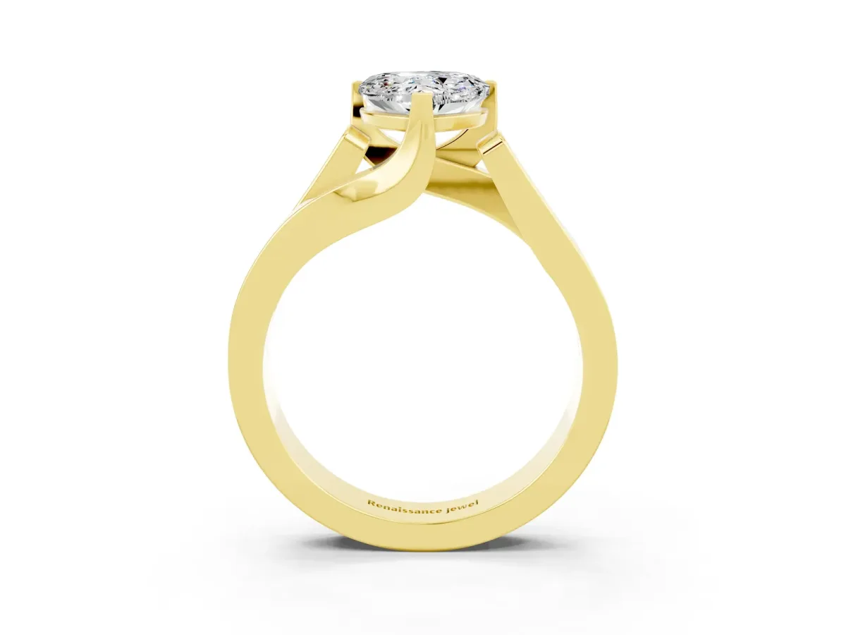 Modern Tension Set Heart Cut Moissanite Solitaire Wide Band Ring Yellow gold