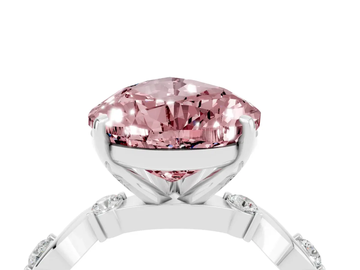 Pear Cut Morganite Solitaire Twisted Band with Round Accents and Prong Setting Silver
