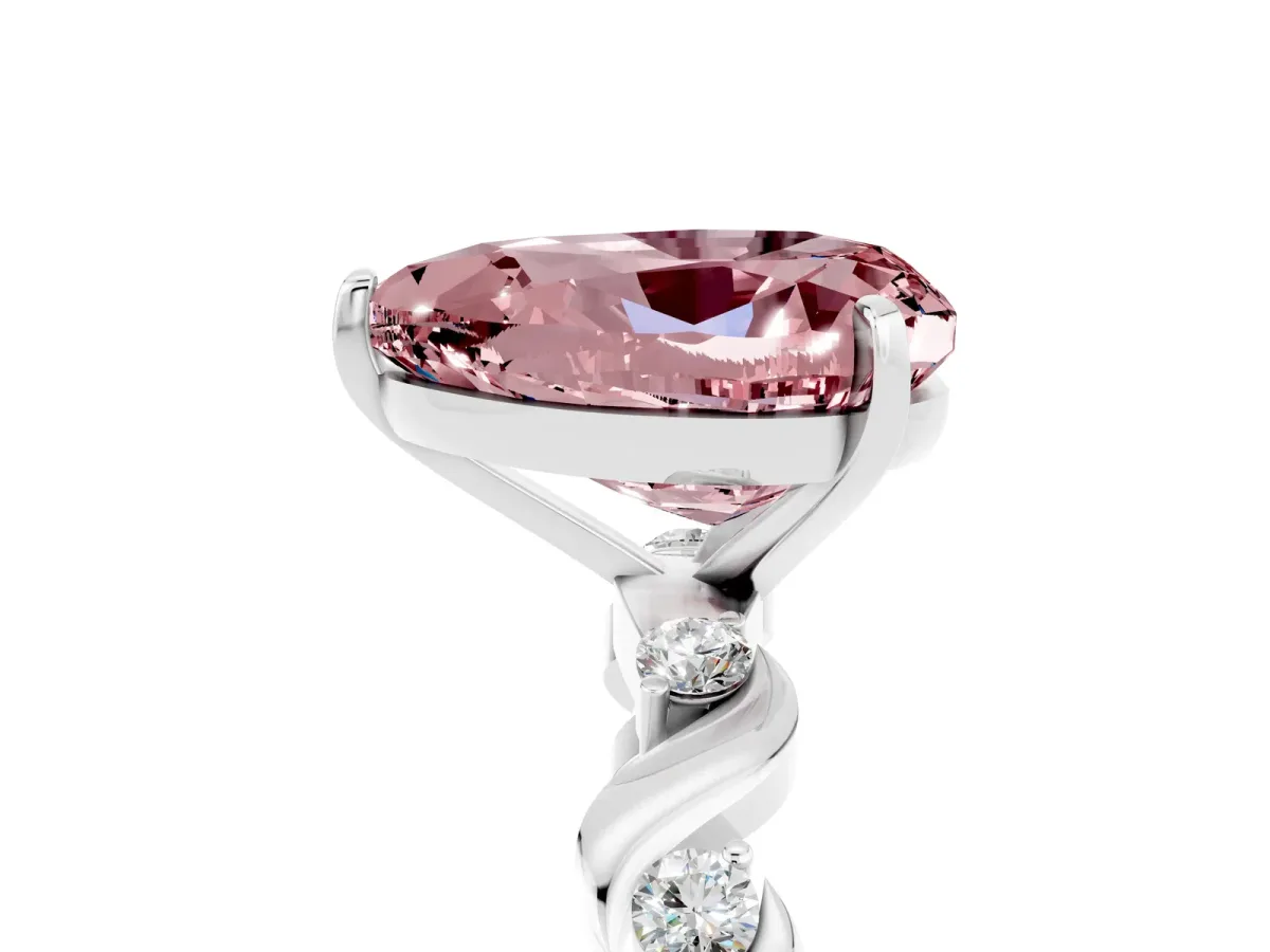Heart Cut Morganite Solitaire Twisted Band with Round Accents and Prong Setting White gold