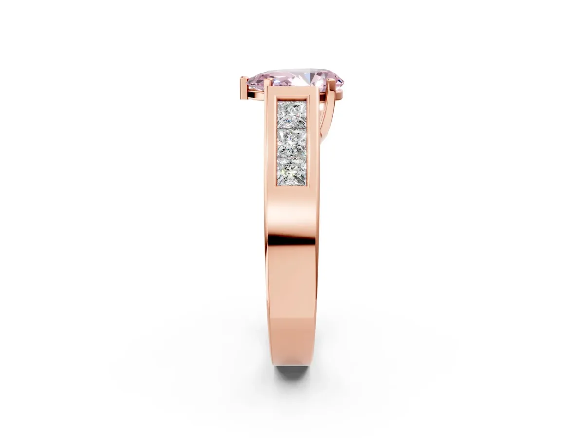 Fancy Pink Pear Cut Cut Channel Set Solitaire Ring with Four-Prong Setting Rose gold