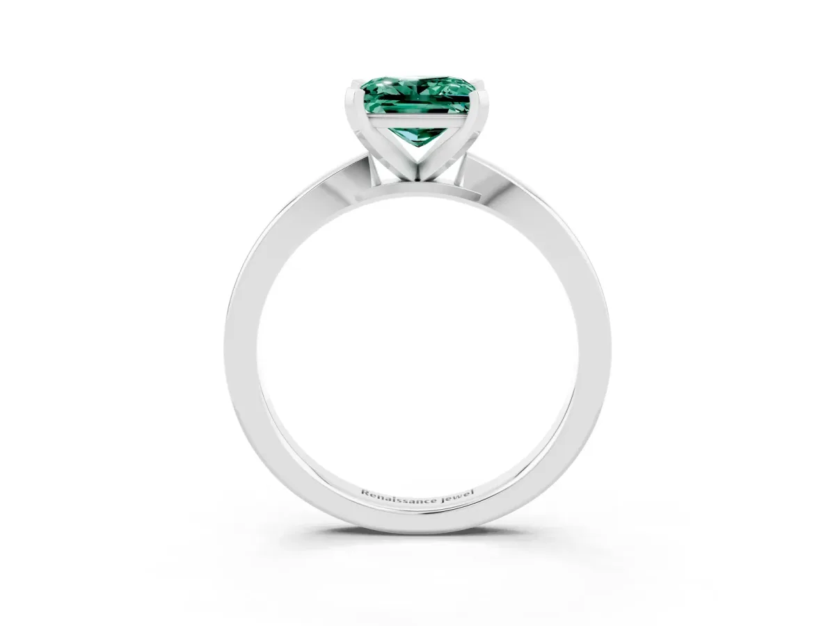Princess Cut Green Sapphire Solitaire Engagement Ring with Classic Band and Four-Prong Setting Platinum