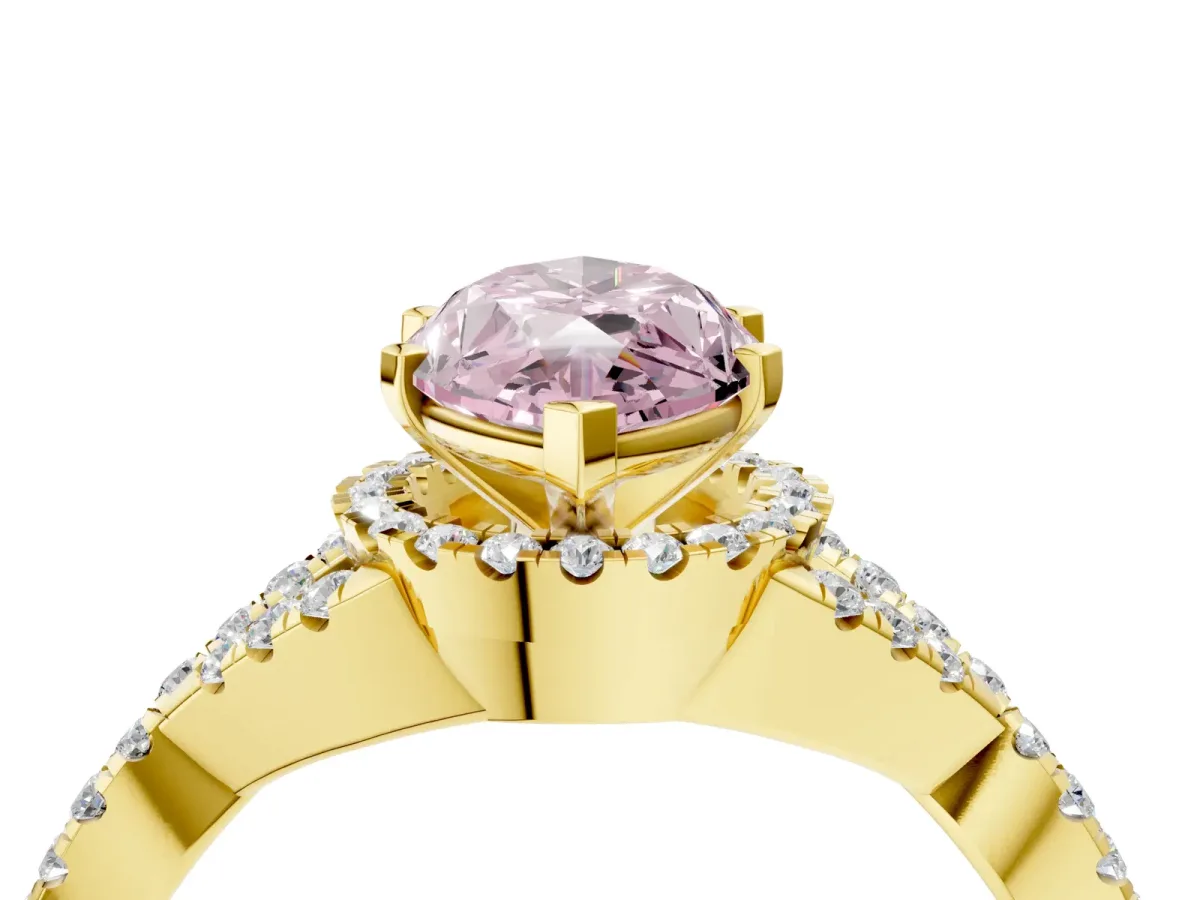 Fancy Pink Marquise Cut Diamond Halo Twist Band Solitaire Prong Setting Ring Yellow gold