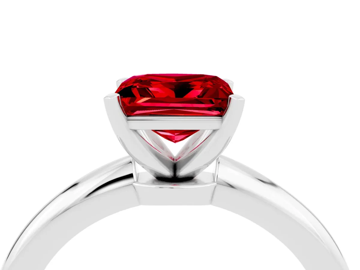 Princess Cut Ruby Solitaire Ring with Six-Prong Setting and Classic Band Silver