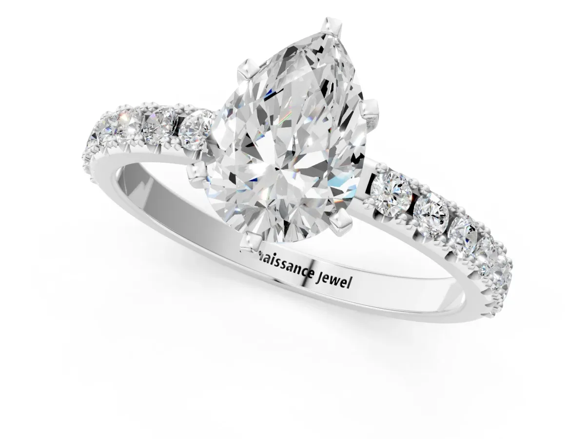 Pear Cut Diamond Solitaire Pavé Band with Four-Prong Setting Silver