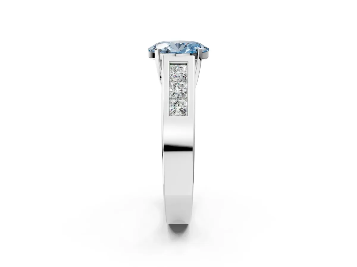 Fancy Blue Oval Cut Cut Channel Set Solitaire Ring with Four-Prong Setting Platinum