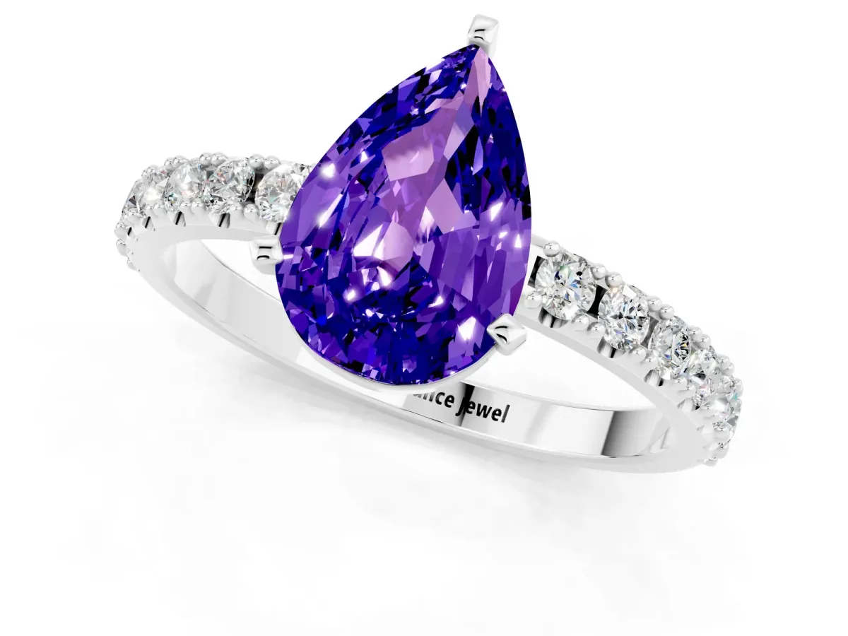 Pear Cut Tanzanite Solitaire Pavé Band with Four-Prong Setting Platinum