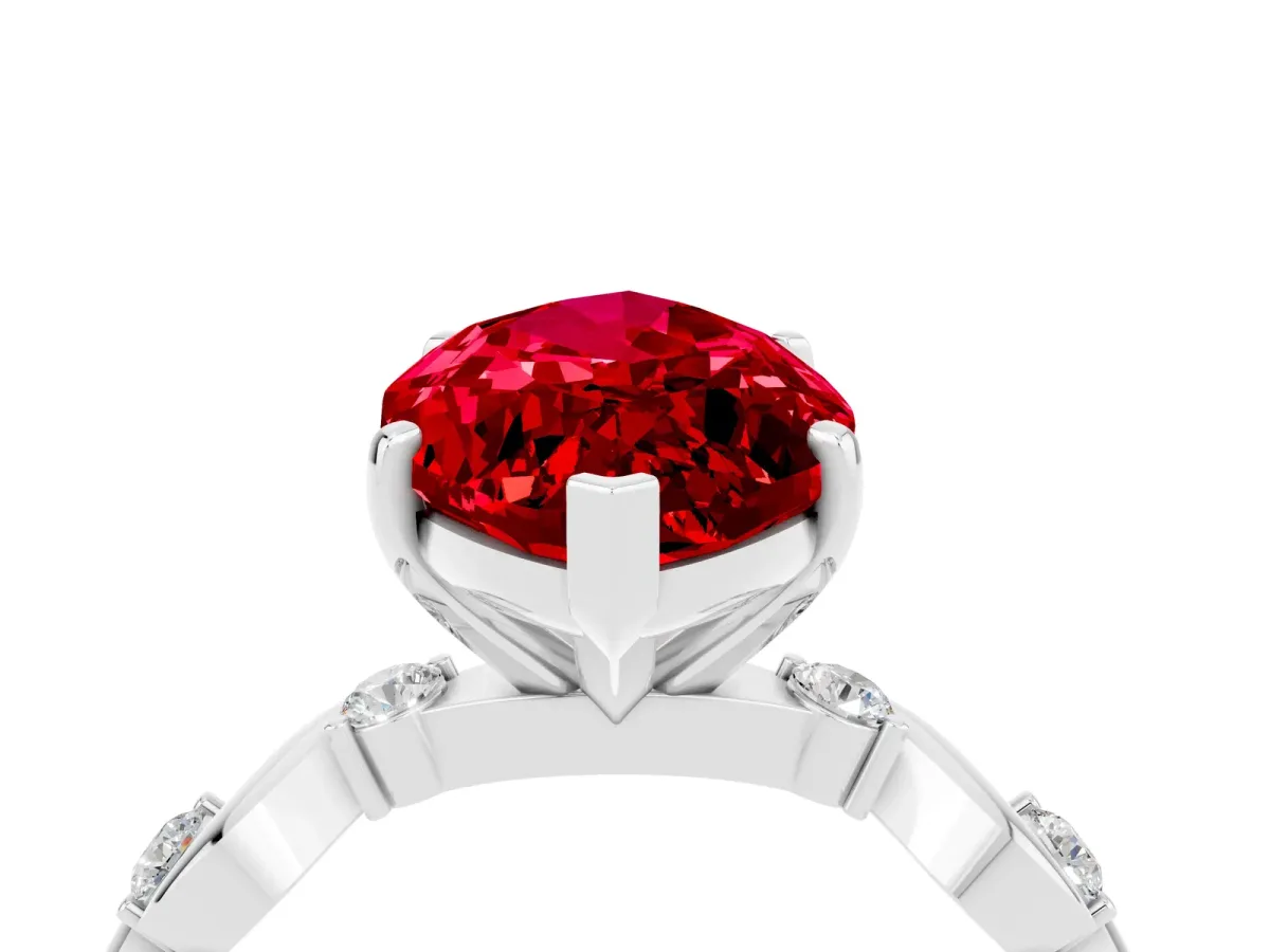 Marquise Cut Ruby Solitaire Twisted Band with Round Accents and Prong Setting Silver
