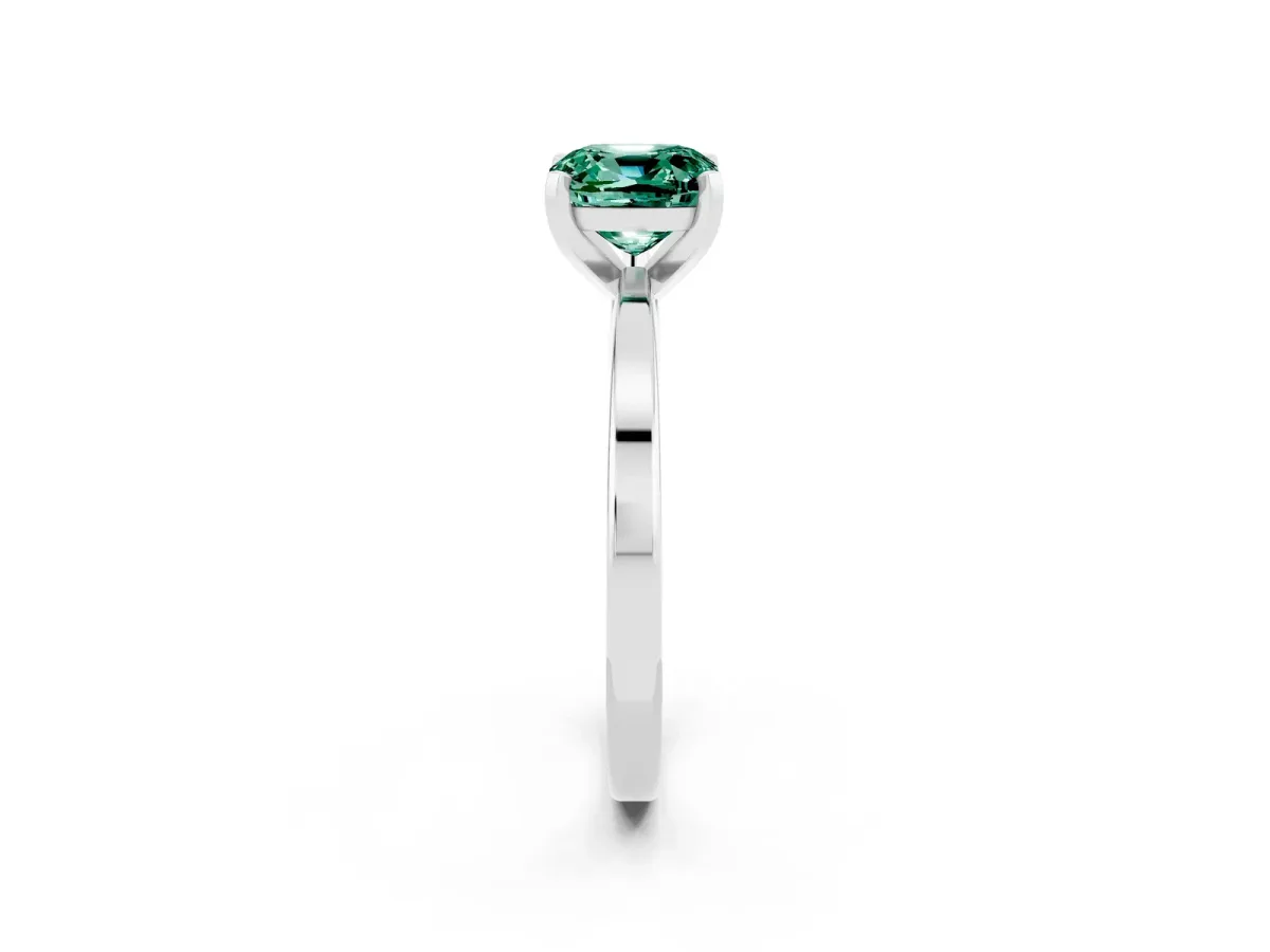 Cushion Cut Green Sapphire Solitaire Engagement Ring with Classic Band and Four-Prong Setting White gold