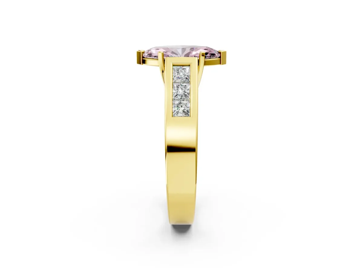 Fancy Pink Marquise Cut Cut Channel Set Solitaire Ring with Four-Prong Setting Yellow gold