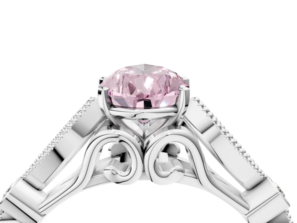 Fancy Pink Pear Cut Cut Diamond with Milgrain Marquise and Bezel Accents on a Solitaire Band with Prong Setting Silver