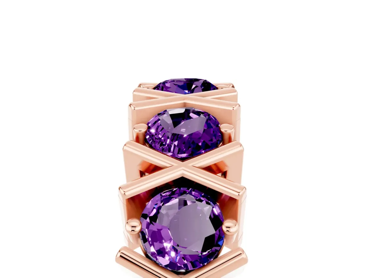 Round Amethyst Channel Set Band with X-Prong Detail Rose gold