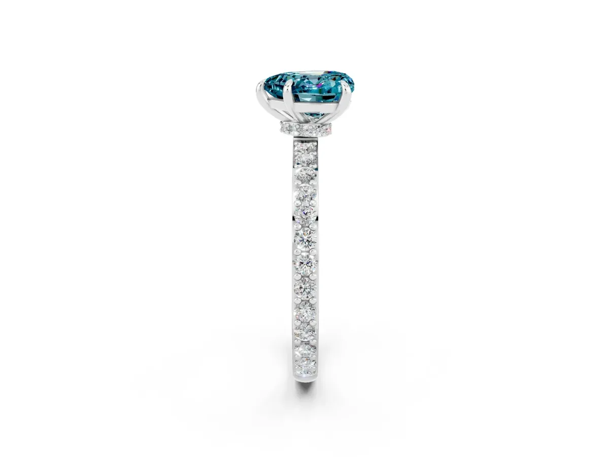 Heart Cut Blue Topaz Solitaire Engagement Ring with Pavé Band and Four-Prong Setting White gold