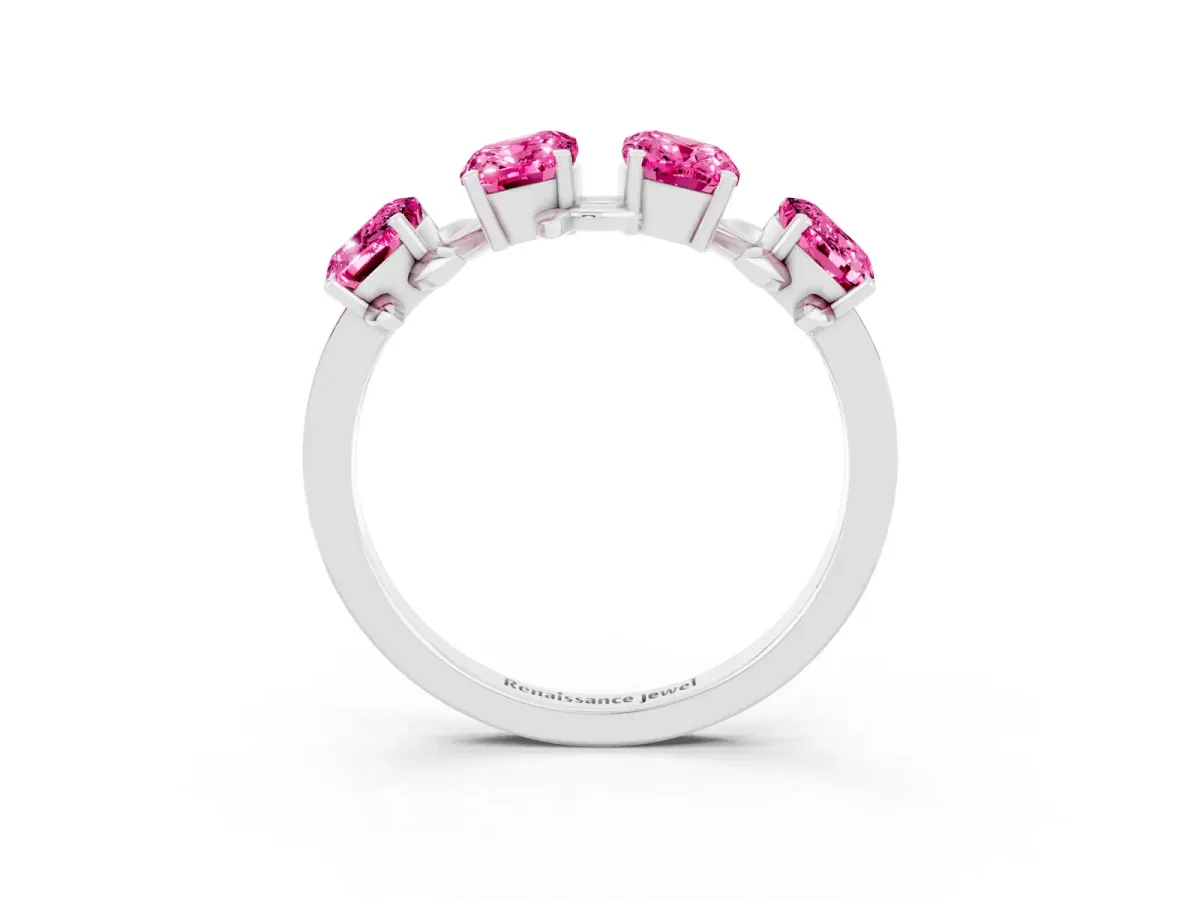 Four-Stone Elongated Cushion Pink Sapphire Band with Nature-Inspired Prong Setting White gold