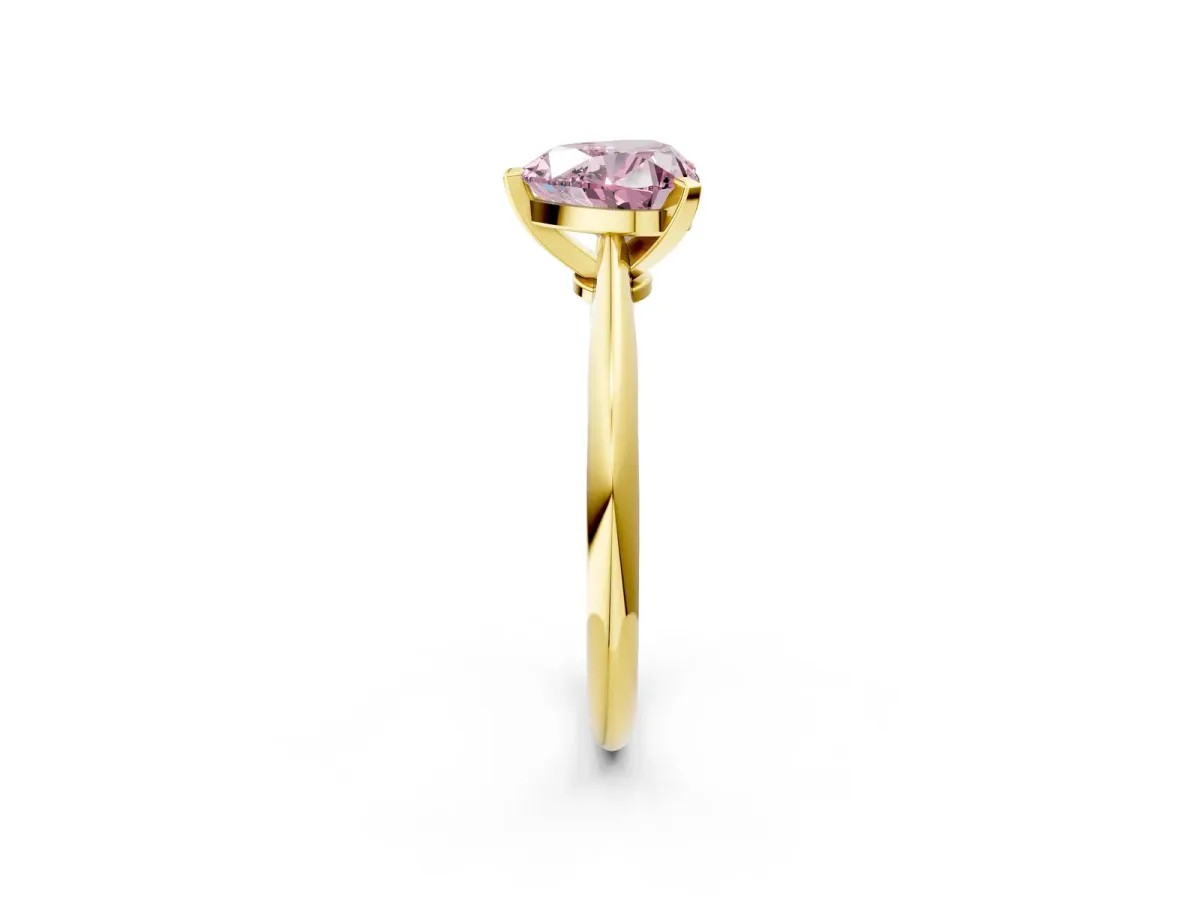 Fancy Pink Heart Cut Diamond Solitaire Engagement Ring with Classic Band and Four-Prong Setting Yellow gold