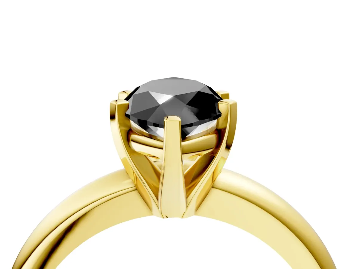 Fancy Black Marquise Cut Diamond Solitaire Engagement Ring with Round Band and Four-Prong Setting Yellow gold