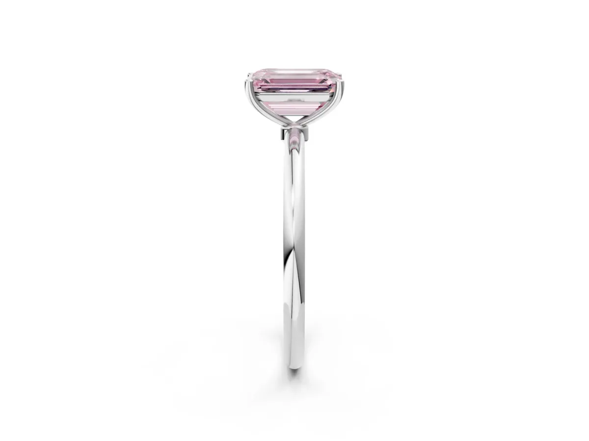 Fancy Pink Emerald Cut Cut Solitaire Engagement Ring with Thin Band and Four-Prong Setting Silver