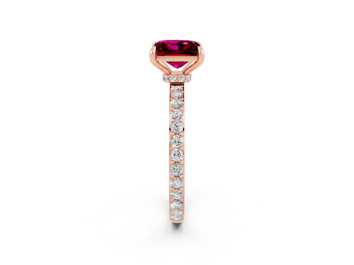 Princess Cut Garnet Solitaire Engagement Ring with Pavé Band and Four-Prong Setting Rose gold