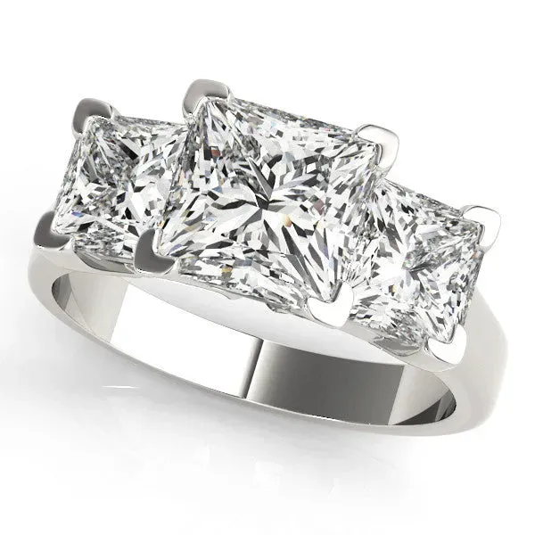 Three-Stone Emerald Cut Cut Diamond Ring with Channel Set Band and Four-Prong Setting Platinum