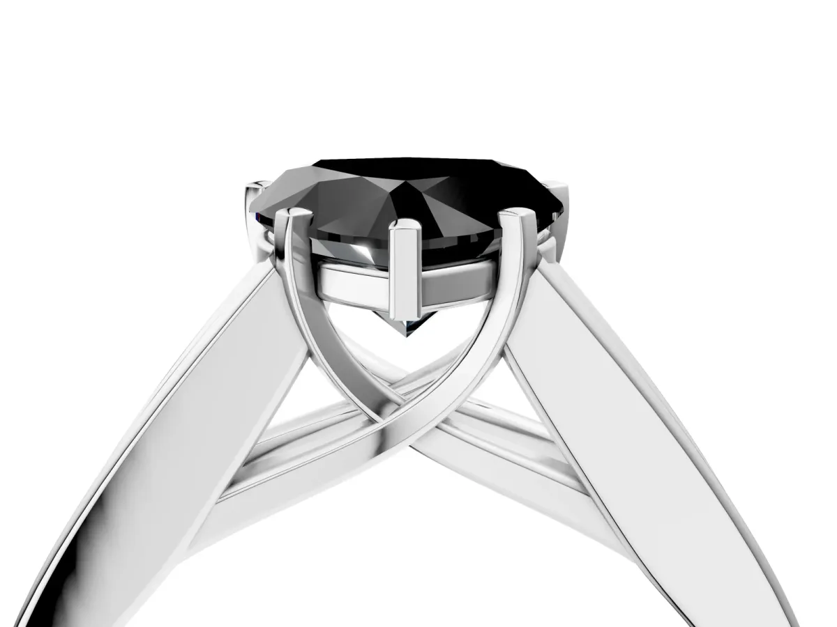 Fancy Black Heart Cut Cut Channel Set Solitaire Ring with Four-Prong Setting White gold