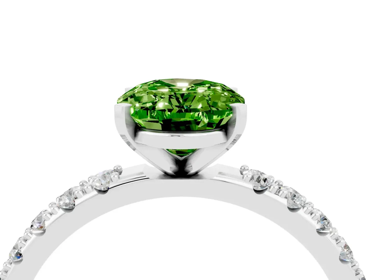 Oval Cut Peridot Solitaire Pavé Band with Four-Prong Setting Silver