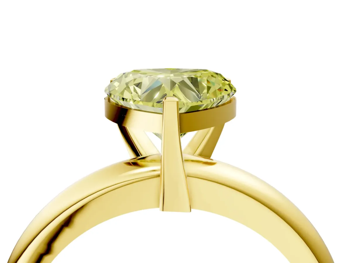 Fancy Yellow Heart Cut Diamond Solitaire Engagement Ring with Round Band and Four-Prong Setting Yellow gold