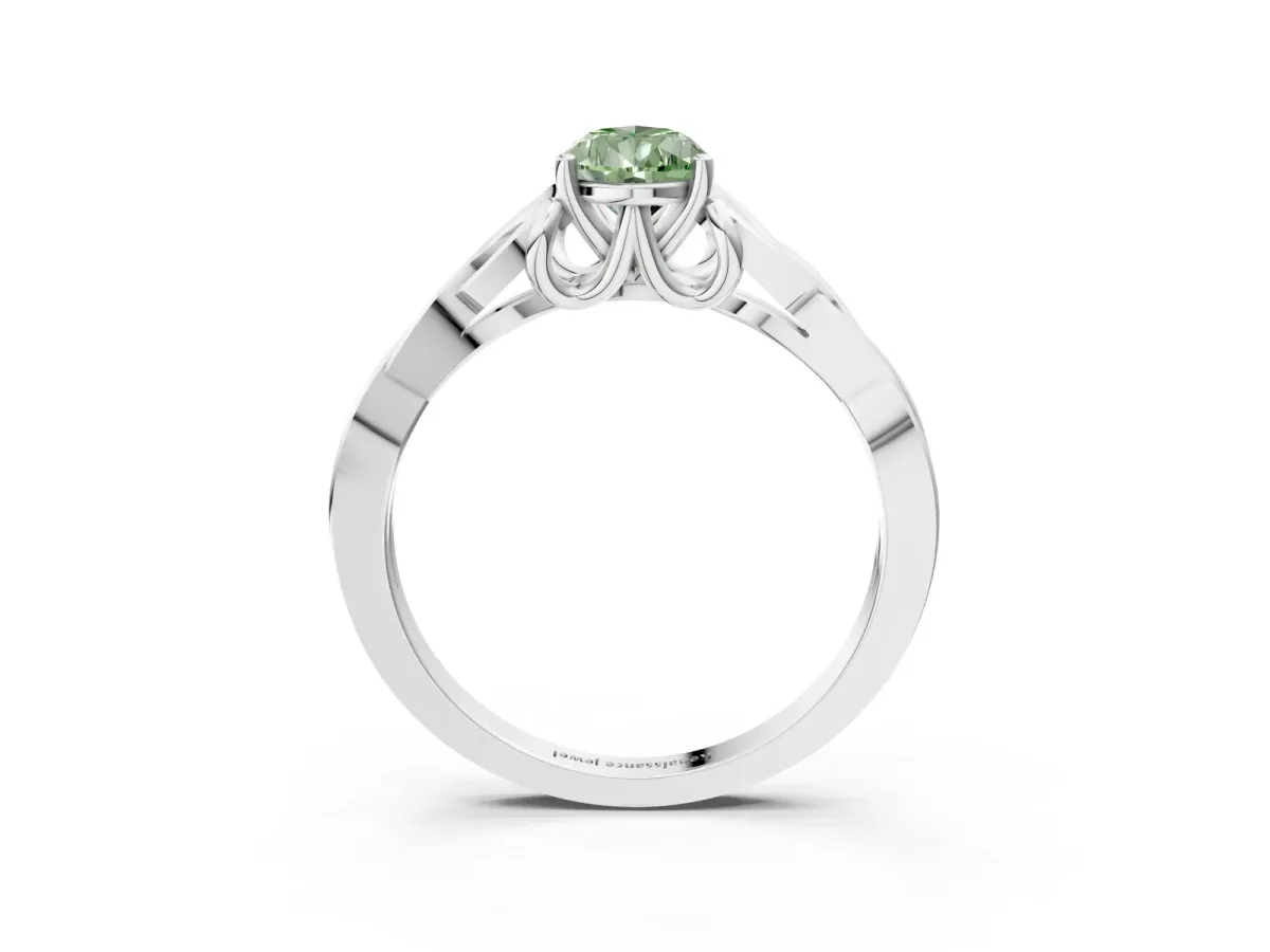 Fancy Green Pear Cut Diamond Solitaire Celtic Knot Ring with Four-Prong Setting White gold