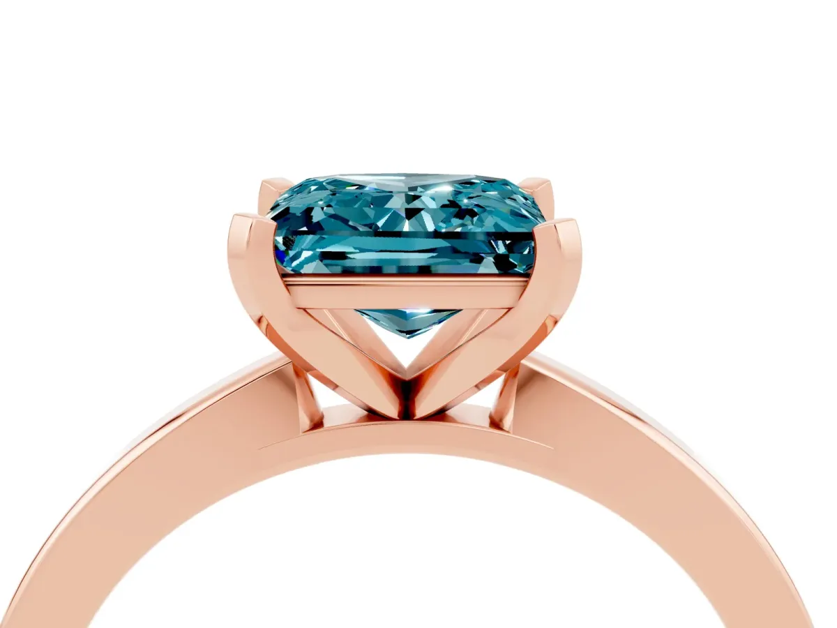 Princess Cut Blue Topaz Solitaire Engagement Ring with Classic Band and Four-Prong Setting Rose gold
