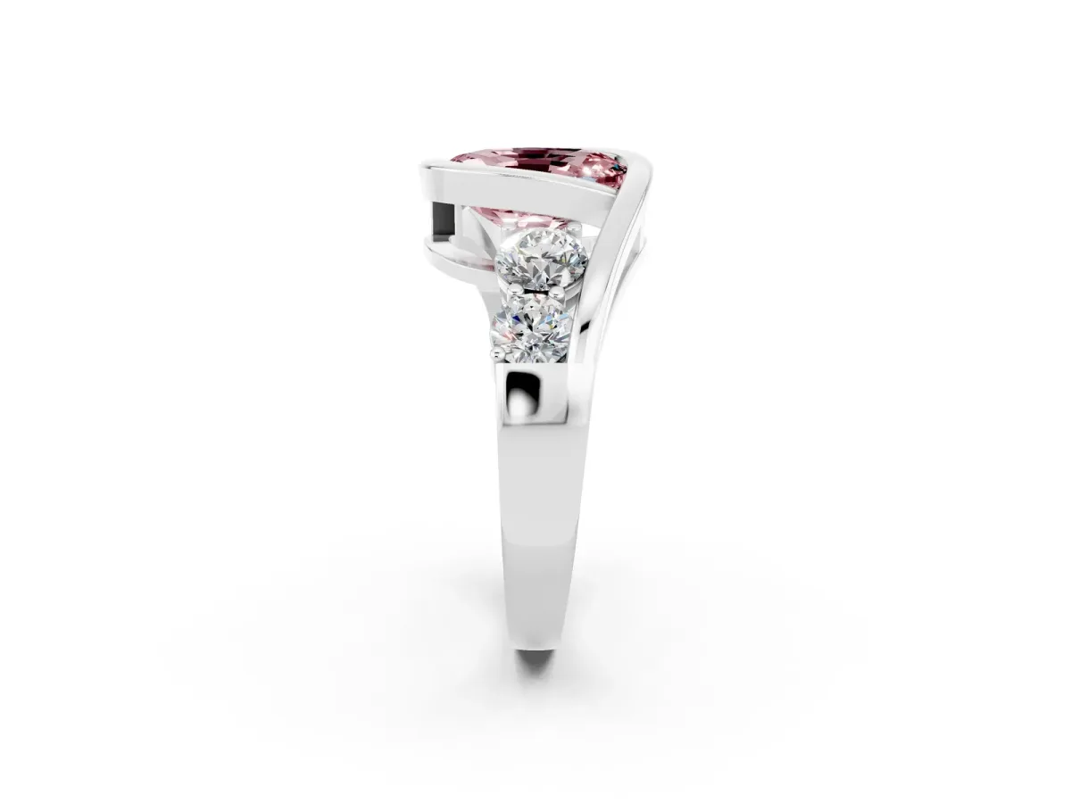 Bezel Set Oval Cut Morganite Bypass Ring with Round Accents Platinum