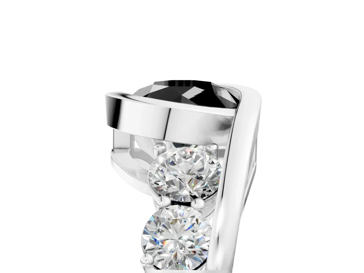 Fancy Black Bezel Set Round Cut Diamond Bypass Ring with Round Accents Silver