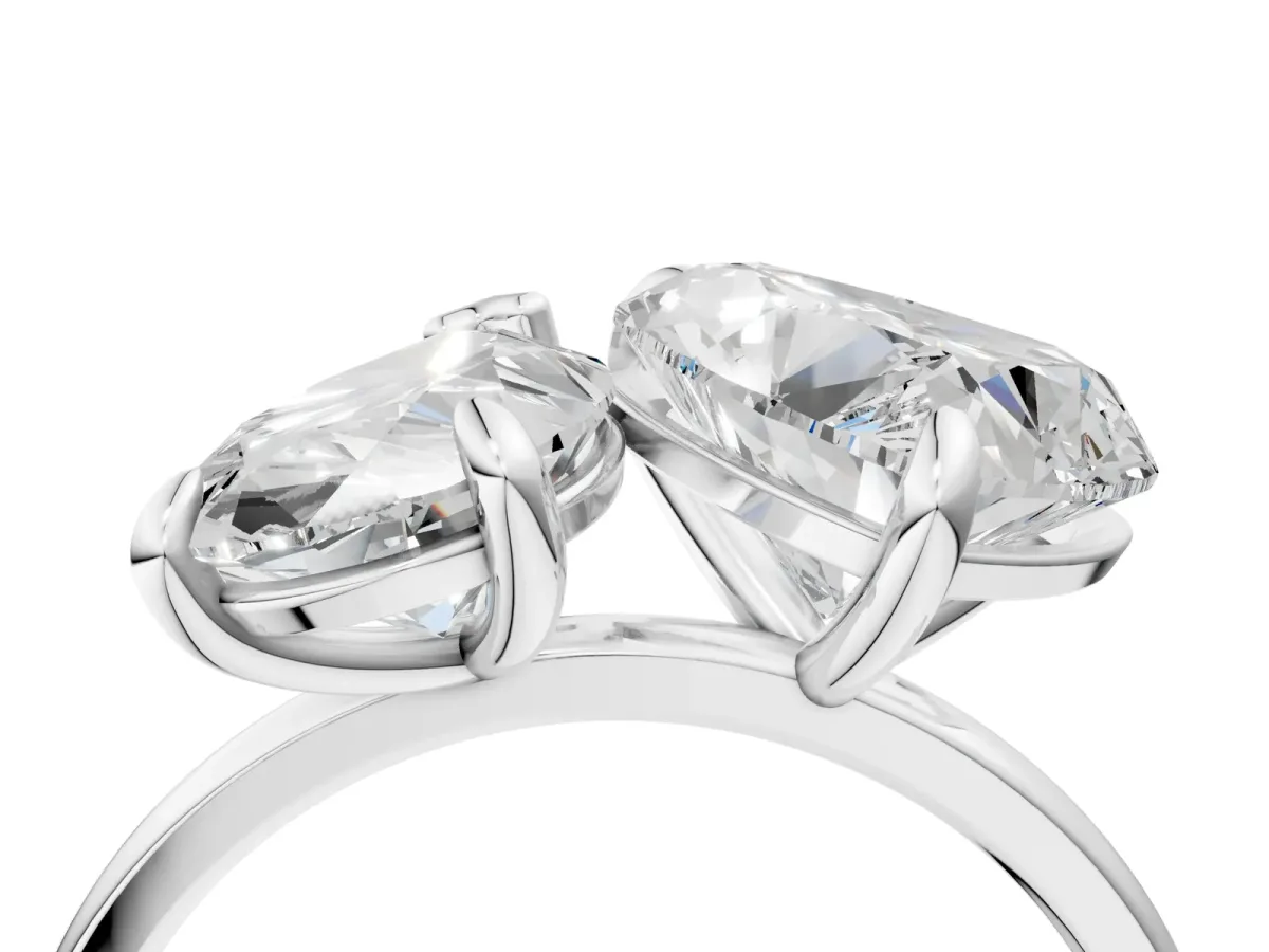 Pear and Heart Toi Moi Ring with Prong Setting and Plain Band Silver