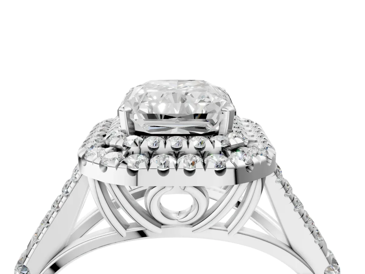 Radiant Cut Diamond Pavé Split Shank Double Halo Engagement Ring Platinum