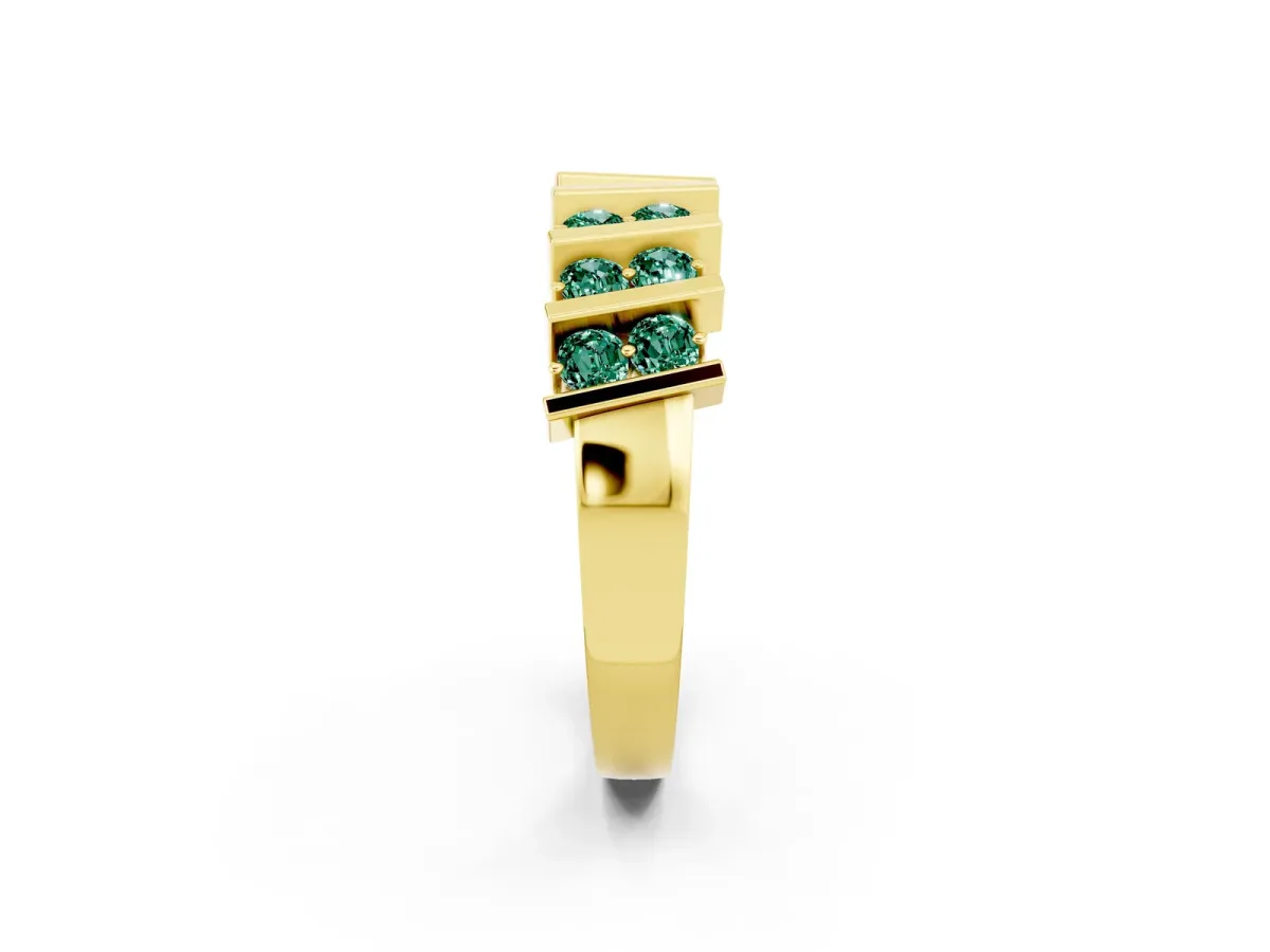 Channel Set Round Green Sapphire Anniversary Band with Vertical Prongs Yellow gold