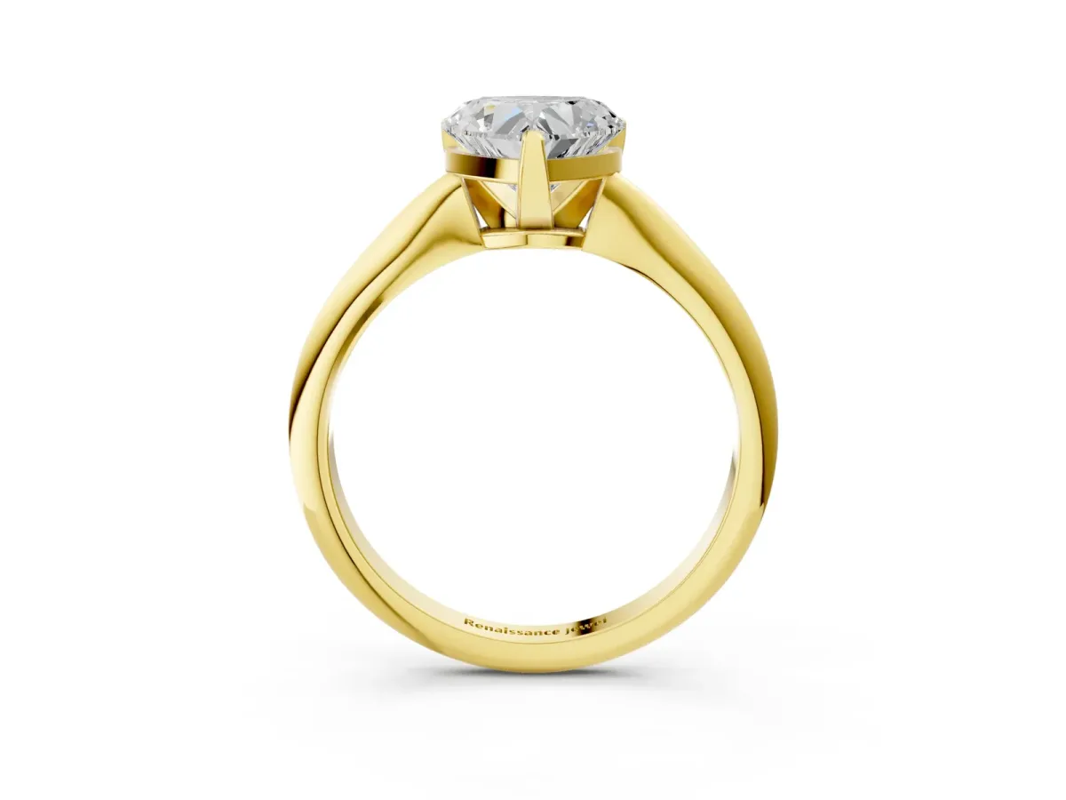 Heart Cut Diamond Solitaire Engagement Ring with Classic Band and Four-Prong Setting Yellow gold