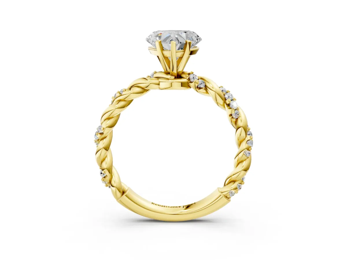 Heart Cut Diamond Solitaire Ring with Twisted Band and Pavé Accents Yellow gold