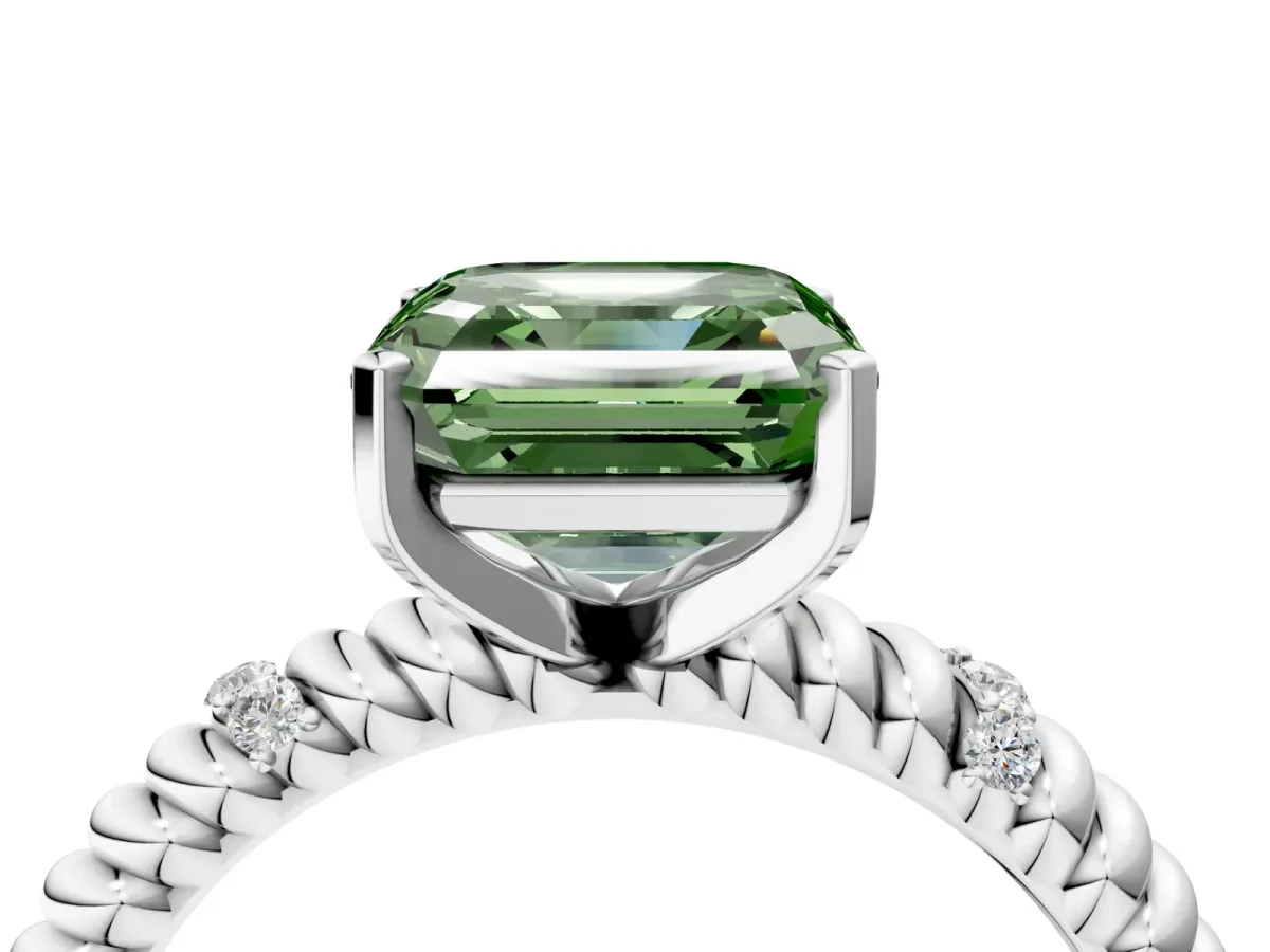 Fancy Green Asscher Cut Solitaire Twisted Band Prong Set Engagement Ring Silver