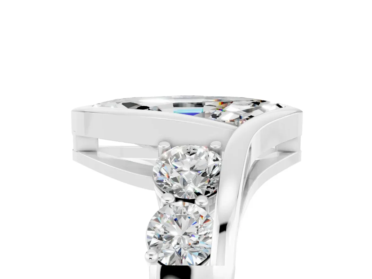 Bezel Set Marquise Cut Moissanite Bypass Ring with Round Accents Platinum