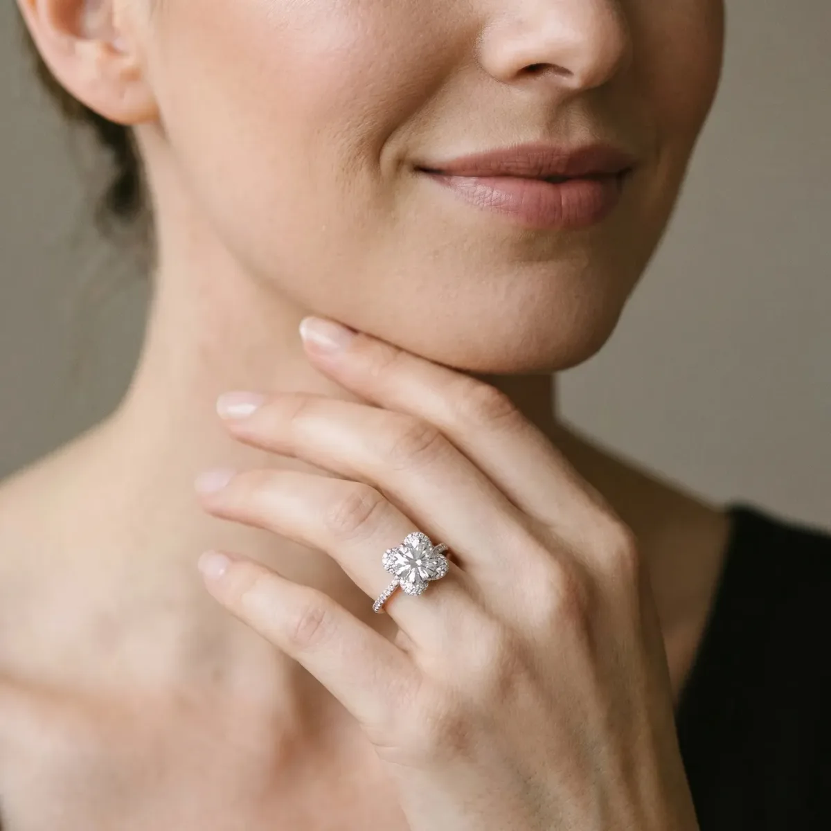 Round Cut Halo Diamond Engagement Ring with Twisted Pave Band and Four-Prong Setting White gold