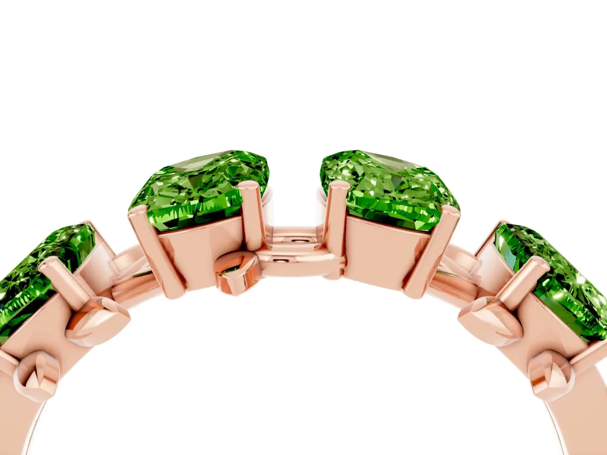 Four-Stone Elongated Cushion Peridot Band with Nature-Inspired Prong Setting Rose gold