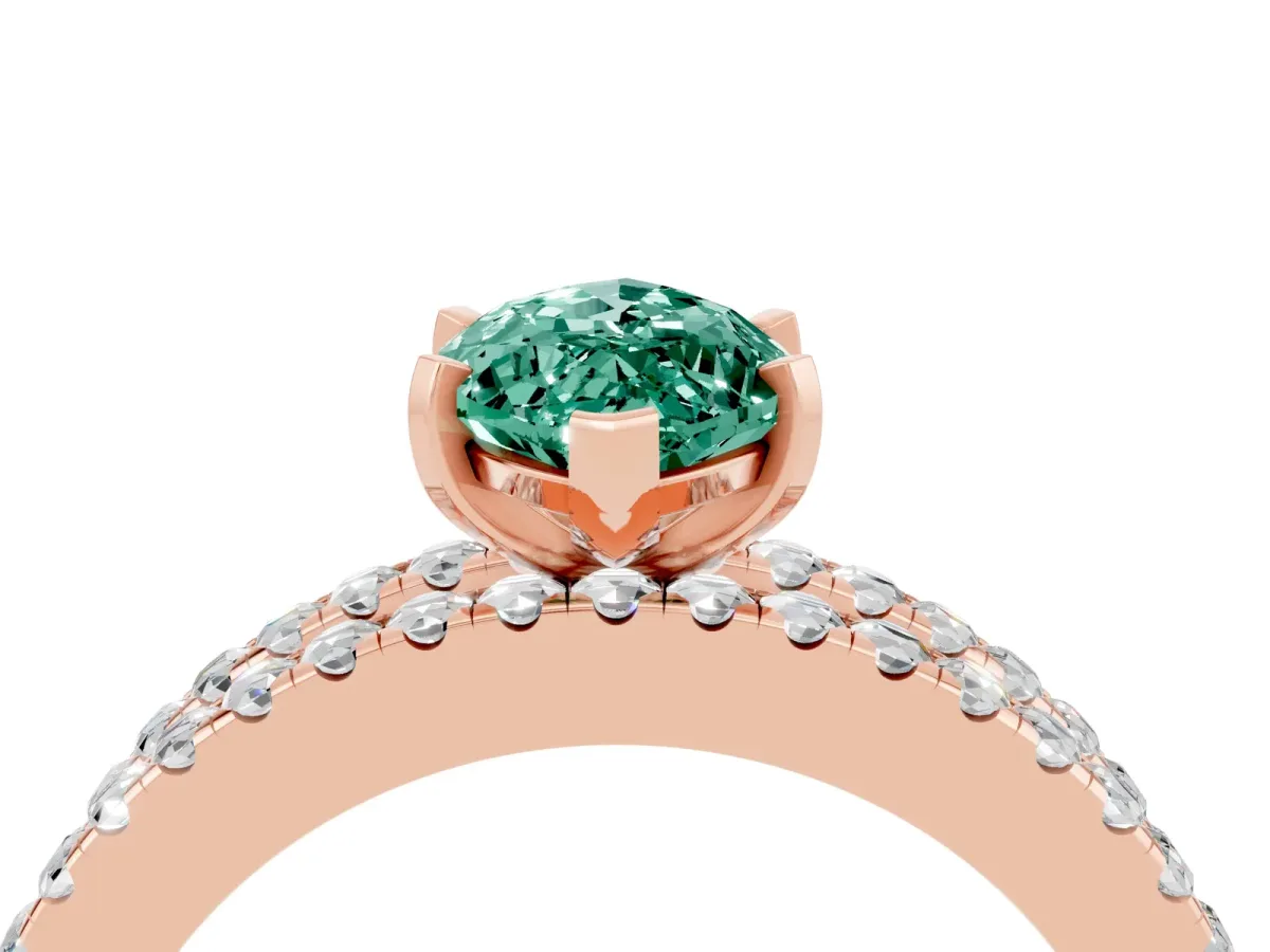 Marquise Cut Green Sapphire Solitaire Ring with Pavé and Channel Set Band Rose gold