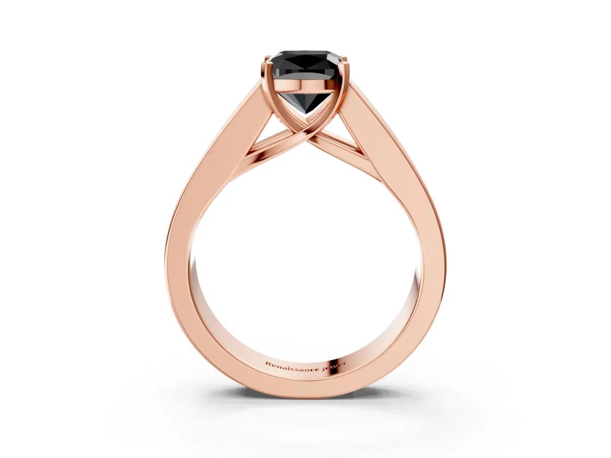 Fancy Black Cushion Cut Cut Channel Set Solitaire Ring with Four-Prong Setting Rose gold