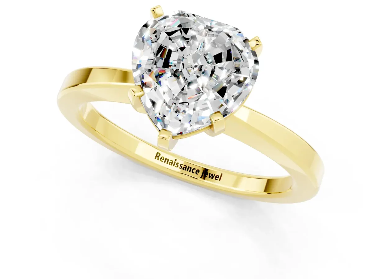 Heart Cut Moissanite Solitaire Engagement Ring with Classic Band and Four-Prong Setting Yellow gold