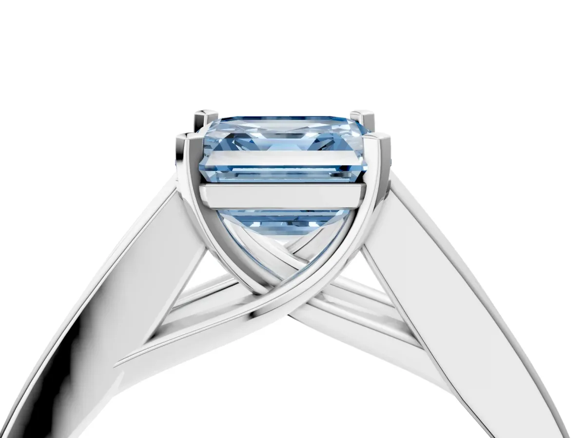 Fancy Blue Asscher Cut Cut Channel Set Solitaire Ring with Four-Prong Setting Platinum
