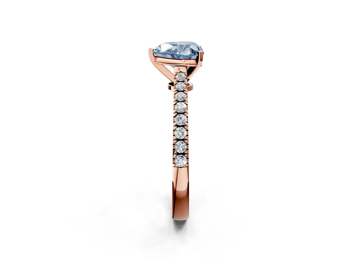Fancy Blue Heart Cut Cut Solitaire Diamond Engagement Ring with Pave Band and Four-Prong Setting Rose gold